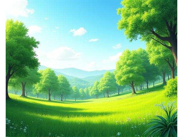 Vibrant, thriving green landscape with a clear sky, symbolizing environmental health and sustainability.