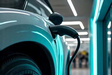 An electric car charging at a modern public charging station